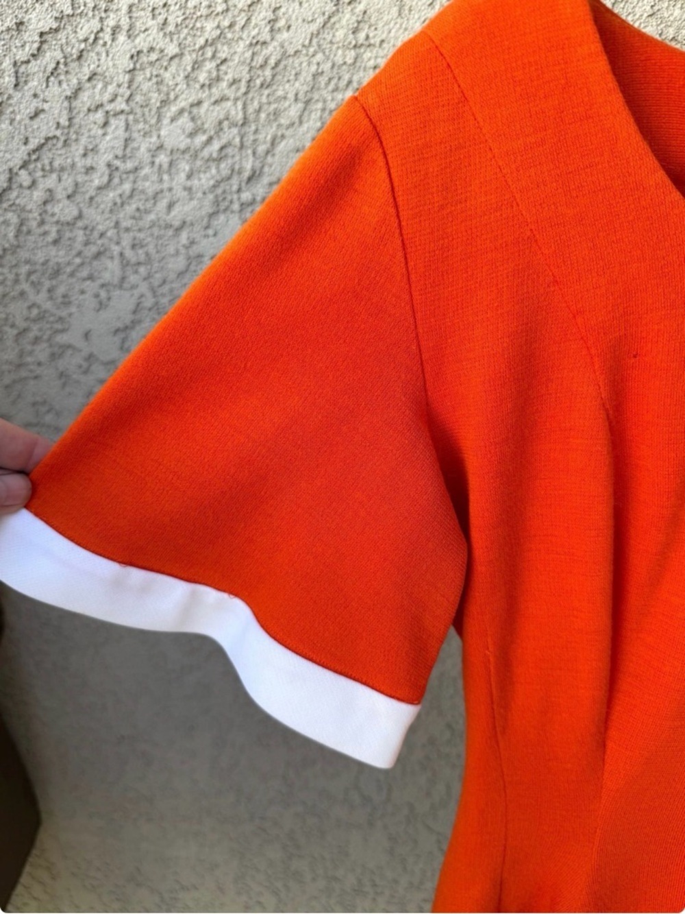 Vintage 60s Mod Micro Mini Dress Vibrant Orange White Contrast Fit and Flare S - Picture 4 of 9
